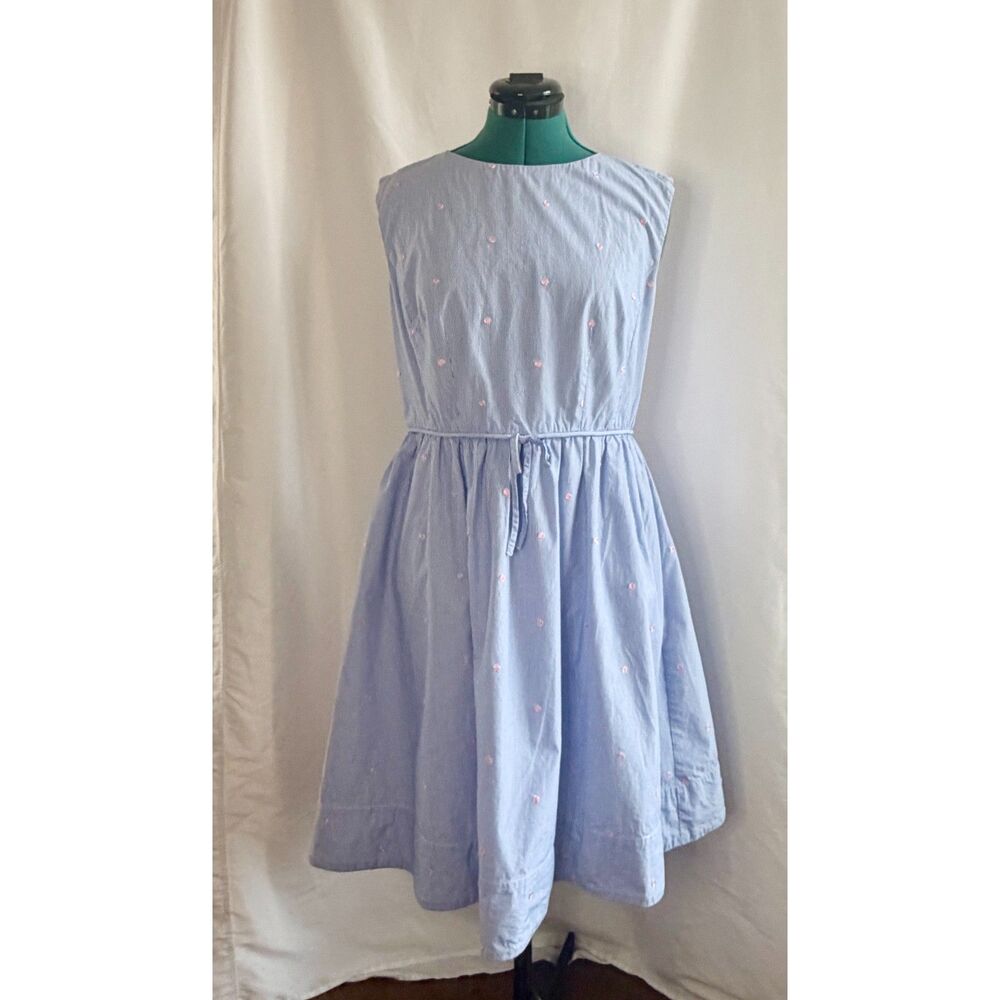 1901 Light Blue Sleeveless Dot Embroidered A-Line Dress size 12